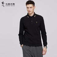 與狼共舞（DANCING WOLVES）【重磅235G】撞色翻領(lǐng)長(zhǎng)袖T恤男2025春季新款polo衫 黑色001 XL 180/96A