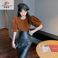 范哲狼（FANZELANG）歐洲站2025新款秋冬真皮皮裙女士高腰顯瘦包臀時(shí)尚百搭羊皮半身裙 黑色 S