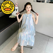 G·DUCK KIDS小黃鴨女童夏季連衣裙新款女孩夏裝雪紡裙子洋氣淑女沙灘裙女大童 藍(lán)色 120
