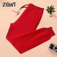 ZGWT輕奢高端品牌束腳休閑運(yùn)動褲女寬松春秋冬加絨百搭哈倫褲衛(wèi)褲褲子 純色款-大紅色 M 【春秋款】95-108斤