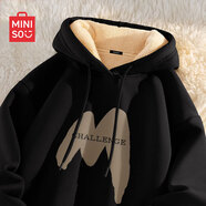 名創(chuàng  )優(yōu)品（MINISO）連帽衛衣男冬季加厚寬松百搭羊羔絨保暖衣服青年學(xué)生休閑帥氣外套 【重磅羊羔絨】黑色(大巨大嗯姆) L 175(體重120-140斤左右)