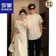 羅蒙（ROMON）訂婚情侶裝夏季中式旗袍2025新款國風領證登記一裙一衣短袖T恤 男生上衣 XL