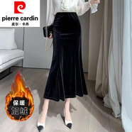 皮爾卡丹（pierre cardin）春季金絲絨魚(yú)尾裙女韓版時(shí)尚垂墜感包臀裙高腰顯瘦半身裙針織 黑色款(魚(yú)尾裙) 加絨 XL (110-125)