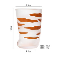 日式貓腳杯動(dòng)物玻璃杯創(chuàng  )意磨砂杯子可愛(ài)貓狗足印早餐牛奶杯現貨 貓腳杯-黃色 301-400ml