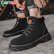 卡帝樂(lè )鱷魚(yú)（CARTELO）馬丁靴男2025秋冬季工裝靴子男休閑高幫男靴英倫厚底黃靴 黑色 40