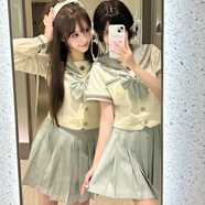 茉衣雅（MOYIYA）JK制服水手服日系學(xué)院風(fēng)校供套裝基礎款學(xué)生校服 【青黛套裝】短袖+短裙+蝴蝶結 XS