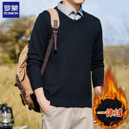 羅蒙假兩件針織衫男士春秋長(cháng)袖保暖加絨內搭拼接襯衫領(lǐng)毛線(xiàn)衣v領(lǐng)男款 黑色V領(lǐng)一體絨 L (110-125斤)