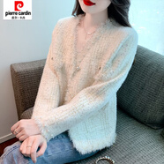 初徑水貂絨小香風(fēng)外套女春秋裝2025新款時(shí)尚釘珠流蘇針織開(kāi)衫毛衣上衣 白色 S 80-92斤