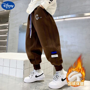 迪士尼（Disney）男童燈芯絨加絨褲子中大童春秋款兒童洋氣衛褲運動(dòng)褲休閑長(cháng)褲 加絨咖色大C燈芯絨 120 (身高110厘米)