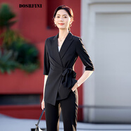 杜莎菲尼西裝外套女春季2025新款七分袖設計感時尚休閑小個子西服 長袖 黑色(西裝+C582長褲) XL