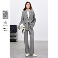 尚都比拉抗皺職業(yè)西裝套裝女春秋正裝小西服外套闊腿褲兩件套 霜灰 S 
