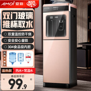 夏新（Amoi）飲水機家用立式辦公室桶裝水制冷制熱冷熱型客廳小型臺式快速加熱燒水器冷熱兩用上置式落地飲水器 黑金雙門(mén)推杯取水（安全童鎖）304內膽 溫熱型