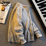 JEEP SPIRIT秋冬季歐美風復古立領針織外套男拉鏈針織衫加厚毛衣開衫外套男士 灰色 M