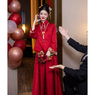 北杳秀禾服新娘小個子孕婦敬酒服結(jié)婚當(dāng)天便裝紅色中式寬松訂婚秀禾 M8587酒紅色外套+吊帶裙[配項 XS 尺碼偏大請哦