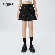 深呼吸DEEP BREATH女裝鉚釘短款牛仔外套A400832 黑灰-短褲 XS (1碼)