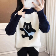 以純（YISHion）初中生半高領(lǐng)加厚毛衣少女秋冬內(nèi)搭高中學生女大童加絨打底針織衫 米白色 S 85-100斤