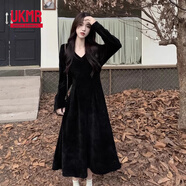 UKMR白色v領(lǐng)內搭打底針織毛衣連衣裙子女早秋裝2025新款法式氣質(zhì)長(cháng)裙 【黑色】 S 40/45kg