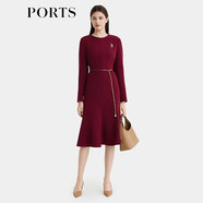 PORTS女裝2024秋季新款優(yōu)雅收腰系帶連衣裙 濃郁銹色 8