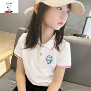 史努比女童POLO衫短袖夏裝2023新款中大兒童女裝夏款小女孩翻領(lǐng)T恤上衣t 白色哆啦A夢(mèng) 120