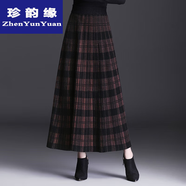 珍韻緣針織半身裙女冬天配羊毛裙中長款大擺a字裙厚款毛線格子長裙 紅格子 永0269-33 均碼