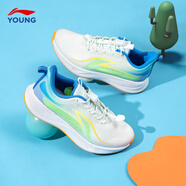 李寧（LI-NING）兒童運動鞋男童女大童青少年春秋款休閑鞋云減震跑步鞋童鞋 波浪藍/熒光冰青 YKFU032-3 內長209.3mm 32