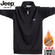 JEEP SPIRIT春秋新款加肥加大碼寬松翻領(lǐng)特大長袖棉t恤肥佬運動胖男休閑衛(wèi)衣 C黑色 8878加-絨款 M (建議110-130斤)