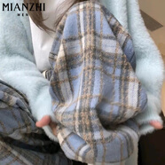 棉致毛呢格子褲子女春秋季新款寬松闊腿高腰運動休閑衛(wèi)褲 687青色【不加絨高品質】 L 100-120斤