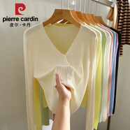 皮爾卡丹（pierre cardin）長袖針織套頭女新款純色毛衣網(wǎng)紅短款2025年春夏季外搭上衣小外套 2024杏色2025 均碼 80-120斤