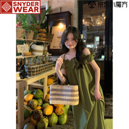 SNYDER WEAR大碼微胖MM純欲風(fēng)一字肩吊帶連衣裙女裝2025夏季裙子露肩顯瘦長(cháng)裙 綠色 M 【建議80-100斤】
