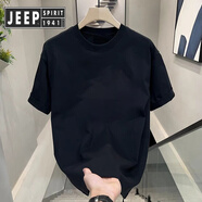 JEEP SPIRIT吉普2025夏季新款短袖恤男潮牌潮流寬松休閑青少年體恤半袖黑色 純黑色 S 80-100斤