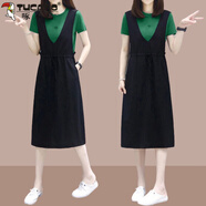 啄木鳥(niǎo)（TUCANO）黑色裙子女夏25新款氣質(zhì)連衣裙寬松顯瘦休閑女裝假兩件套背帶裙 綠色 2XL (建議130斤-145斤)