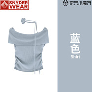 SNYDER WEAR多巴胺藍(lán)色女士短袖T恤法式掐腰花朵飄帶短款洋氣卡腰上衣一字肩 藍(lán)色 L 【95-110斤】