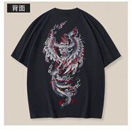 古萊登（GODLIKE）新款短袖T恤男重工刺繡鳳凰寬松大碼國(guó)潮 中國(guó)風(fēng)青年潮牌純棉半袖 9040 黑色 M