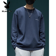 花花公子（PLAYBOY）美式重磅純色短袖t恤男寬松大碼夏季打底衫百搭男士長袖T恤上衣 9119藏青色長|袖 S