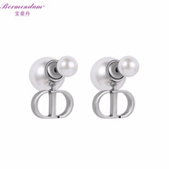 寶曼丹 BORMENDAM2025新款珍珠耳釘女高級(jí)感氣質(zhì)時(shí)尚小香風(fēng)字母CD耳環(huán)法式做舊耳飾 珍珠耳環(huán)銀色