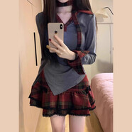 馬迪安2025春秋新款美式甜辣妹格子連衣裙女裝百搭學(xué)院風(fēng)蓬蓬短裙套裝 辣妹顯瘦套裝（兩件套+安全褲） M 建議100-115斤