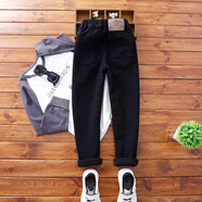 泱米男童黑色瘦版修身牛仔褲兒童春秋款休閑洋氣小腳褲中大童褲子潮 黑色（單款） 碼足不要貪大哦 150 （28碼）,建議身高150cm左右