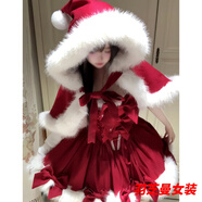 顧夕岑圣誕初雪冬裝新款日系軟妹lolita斗篷氛圍感戰袍公主蓬蓬裙套裝 圣誕初雪斗篷+蓬蓬連衣裙套裝 M