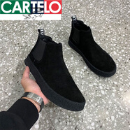 卡帝樂(lè )鱷魚(yú)（CARTELO）切爾西靴男士馬丁靴男款一腳蹬高幫棉鞋男鞋秋冬翻毛皮鞋加絨靴子 885黑色 41