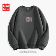 名創(chuàng)優(yōu)品（MINISO）衛(wèi)衣男春秋季圓領(lǐng)時(shí)尚百搭國潮衣服寬松長袖衫肥胖子男士復(fù)古外套 [330g重磅]深灰(篆體粉中標(biāo)) L 175(體重120-140斤左右)