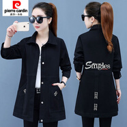 皮爾卡丹（pierre cardin）牛仔外套女春秋新款高腰顯瘦中長款牛仔衣風(fēng)衣高貴潮流夾克衫 9307#繡花中長款【黑色】 【建議131--140斤】 3XL