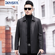 凱撒（KAISER）進(jìn)口新西蘭鹿皮皮衣男皮夾克真皮羽絨服中長款翻領(lǐng)單排扣外套 黑色單皮款 2XL