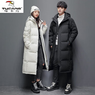 啄木鳥(niǎo)中長(cháng)款羽絨棉服男女同款冬季新款過(guò)膝加厚鴨絨戲藝考校服加絨外套 黑色 3XL (185) 【180-200斤】