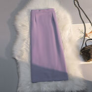 元蓓盈西裝半身裙女2025中長(cháng)款過(guò)膝a字包臀裙高腰遮胯開(kāi)叉職業(yè)裙子 紫羅蘭 S