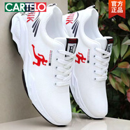卡帝樂(lè)鱷魚(yú)（CARTELO）品牌斷碼男鞋新款2025春季超輕跑步鞋網(wǎng)面運(yùn)動(dòng)鞋超輕軟底百搭跑鞋 W06【輕透軟底】白紅 38