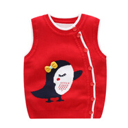 迪尼豆豆（dinidoudu）嬰兒毛衣馬甲0新生兒針織毛衣 1歲男嬰兒背心春秋女寶寶毛衣坎肩 毛線(xiàn)馬甲 雙層蝴蝶結企鵝大紅色 73碼（建議3-8月）