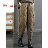 冪系保暖夾棉棉褲秋冬女褲冬季新款純色菱格拼接條絨松緊腰外穿褲子 咖色 L 建議110-120斤