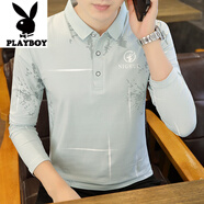 花花公子（PLAYBOY）2025春秋季新款男士新疆棉長(zhǎng)袖t恤潮流POLO打底衫男裝體恤丅上衣 WE23722淺藍(lán) L 170 【適合105-120斤】