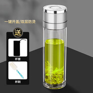 ZSR鋼化玻璃杯男士茶水分離雙層高硼硅防摔保溫水杯茶杯車載 [一鍵速開雙層加厚]銀色+杯 500ml
