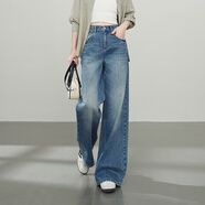 逸陽(yáng)逸陽(yáng)全棉闊腿牛仔褲女2025年春季新款寬松顯瘦闊版拖地長(cháng)直筒褲子 牛仔藍 31